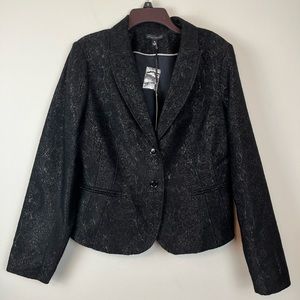 NWT Willi Smith Black Single Breasted Illusion Lace Blazer Size 12